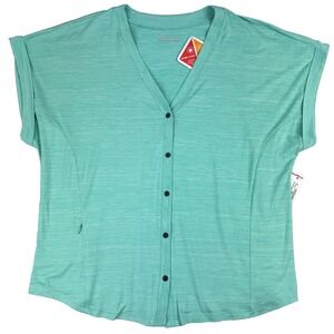 HI-TEC Womens UPF 50 Short Sleeve Perforrmance‎ Button Front Shirt Top - AQUA XL